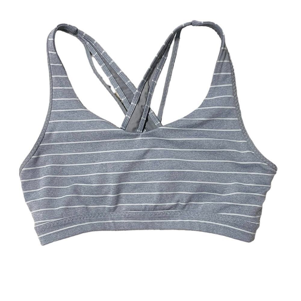 Athleta Strappy Racer Back Sports Bra Gray/White Stripe Size M